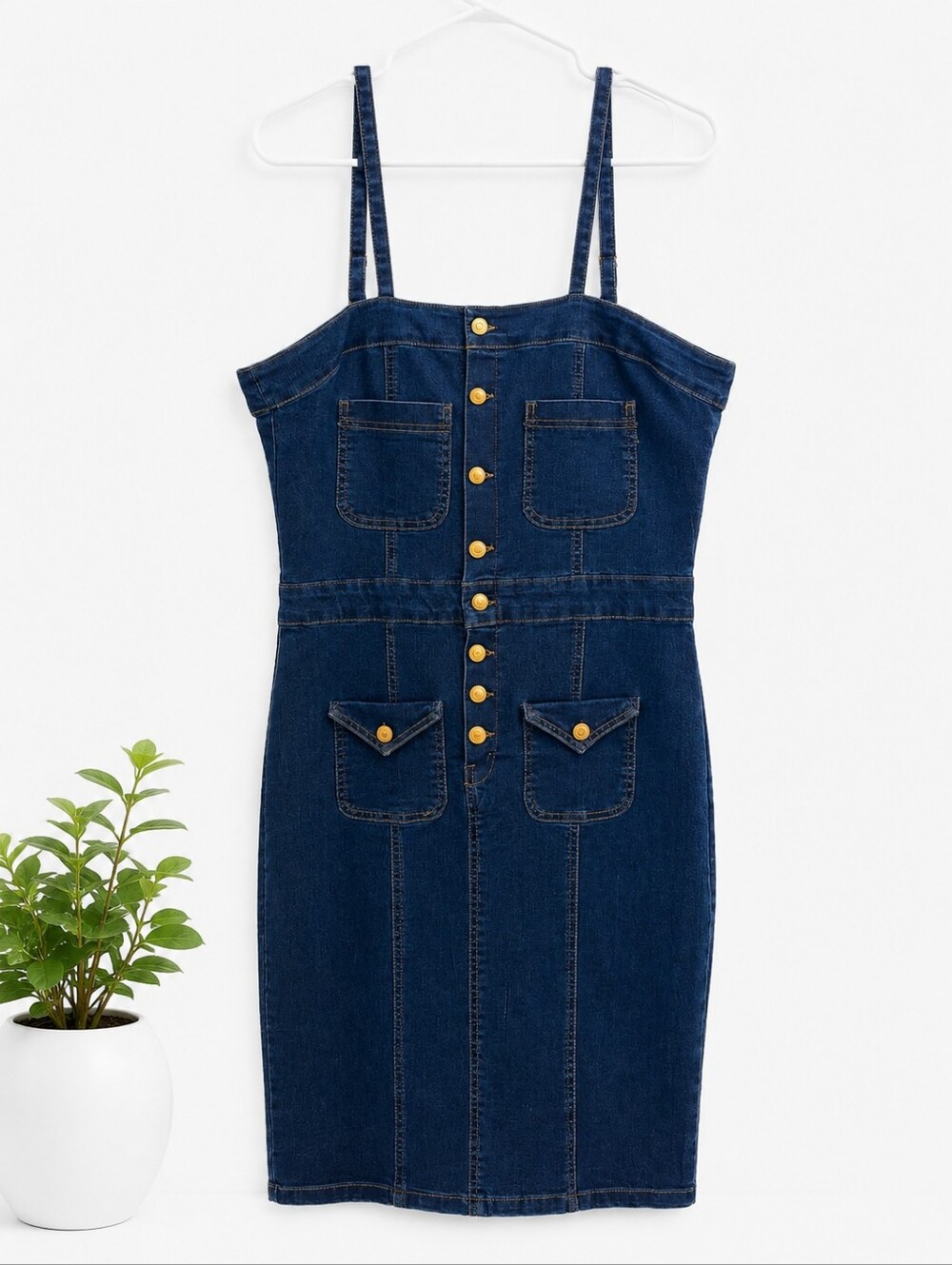Denim Button-Front Midi Dress - Dark Blue - Picture 2 of 5